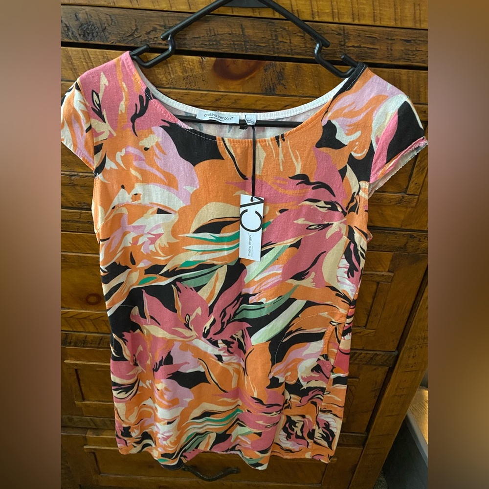 Cristina Vergari linen orange floral dress (with flaw)